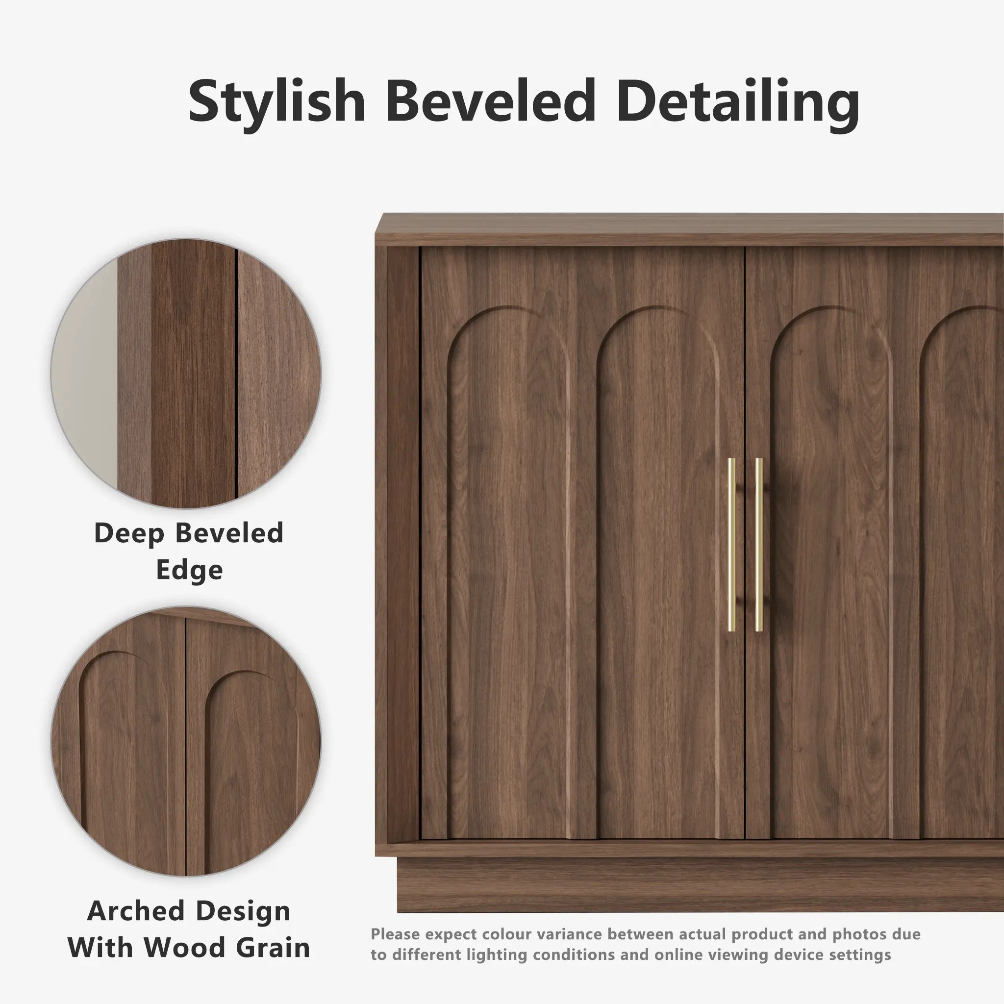 FORTUNETECMid - Century Modern 4 - Door Arched Sideboard in Walnut Wood