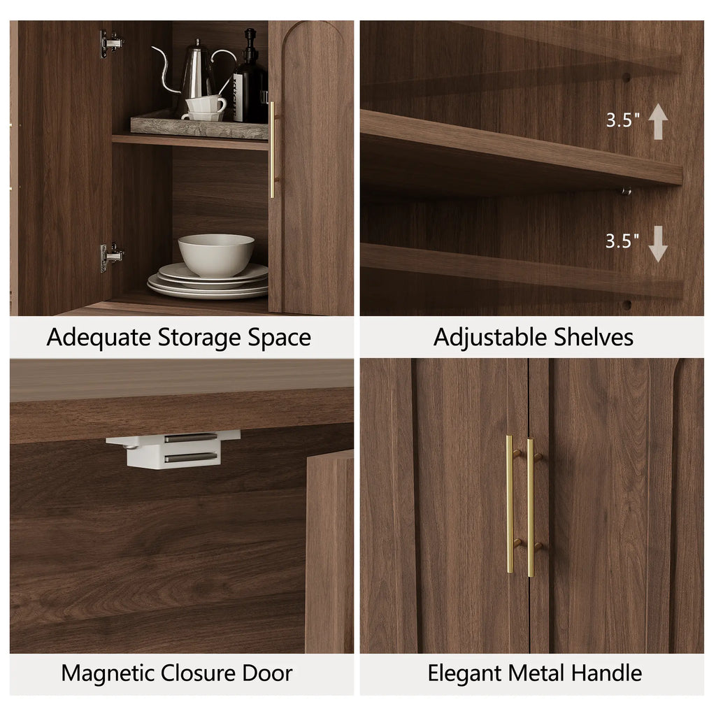 FORTUNETECMid - Century Modern 4 - Door Arched Sideboard in Walnut Wood