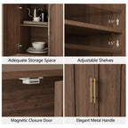 FORTUNETECMid - Century Modern 4 - Door Arched Sideboard in Walnut Wood