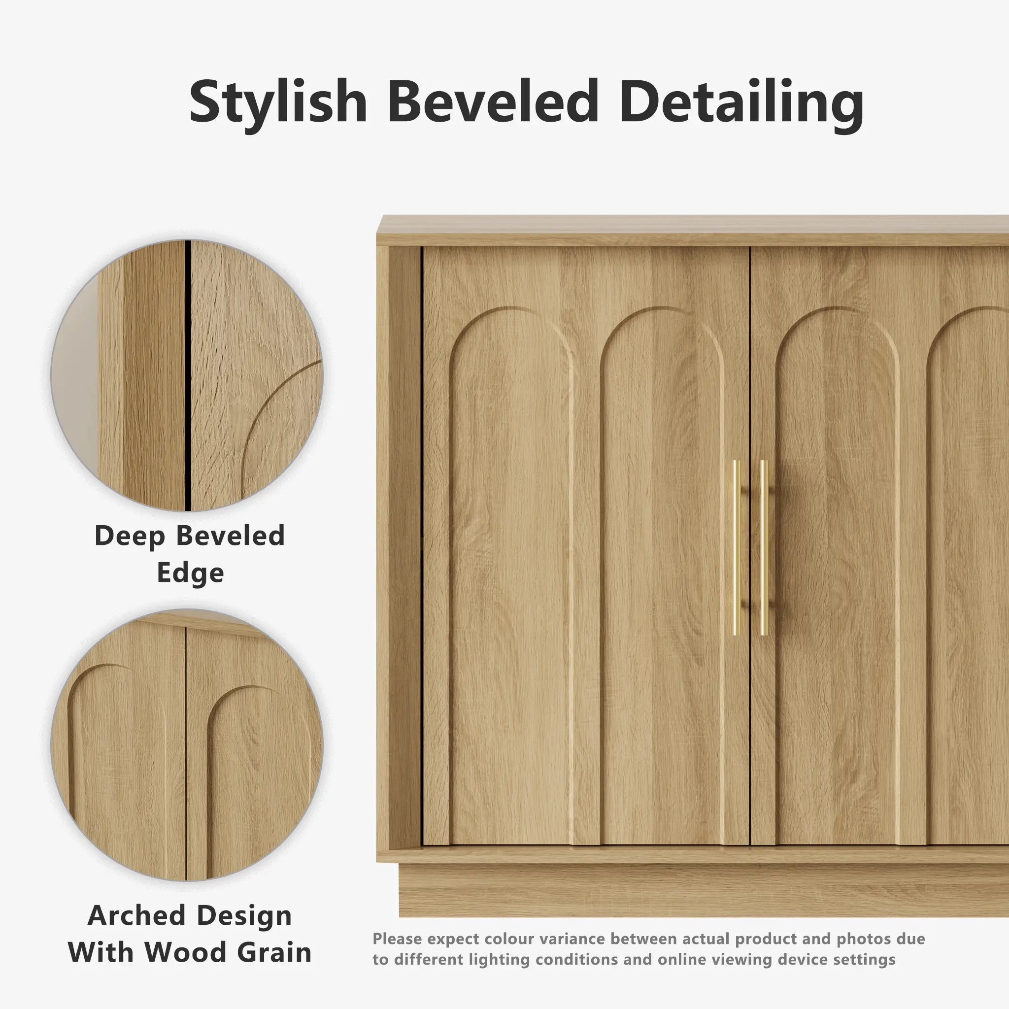 FORTUNETECMid - Century Modern 4 - Door Arched Sideboard in White Oak Wood