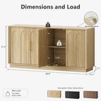 FORTUNETECMid - Century Modern 4 - Door Arched Sideboard in White Oak Wood