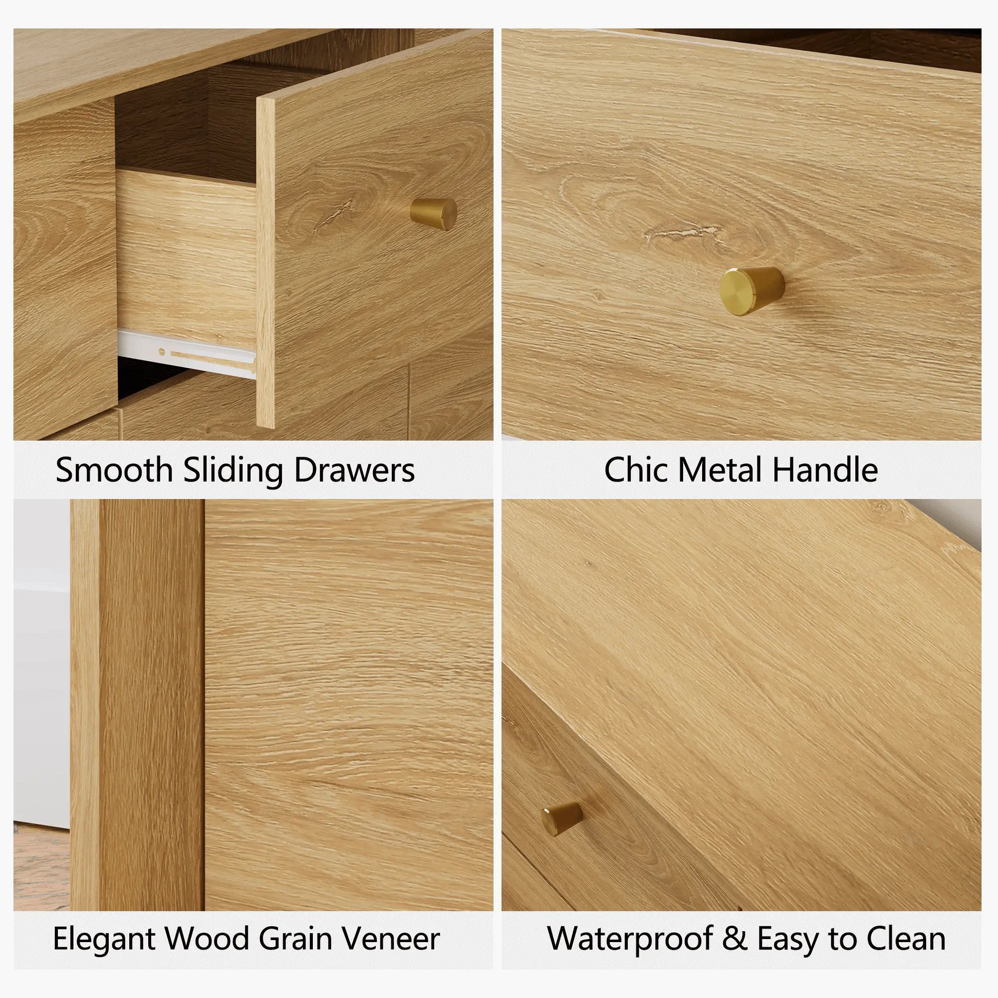 FORTUNETECMid - Century Modern 9 - Drawer Dresser in Oak – Wide Storage Chest for Bedroom & Living Room