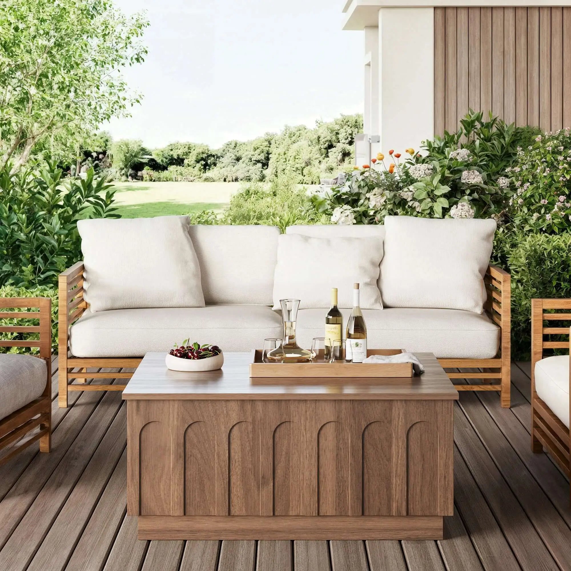 FORTUNETECMid - Century Modern Arched Walnut Coffee Table for Living Room