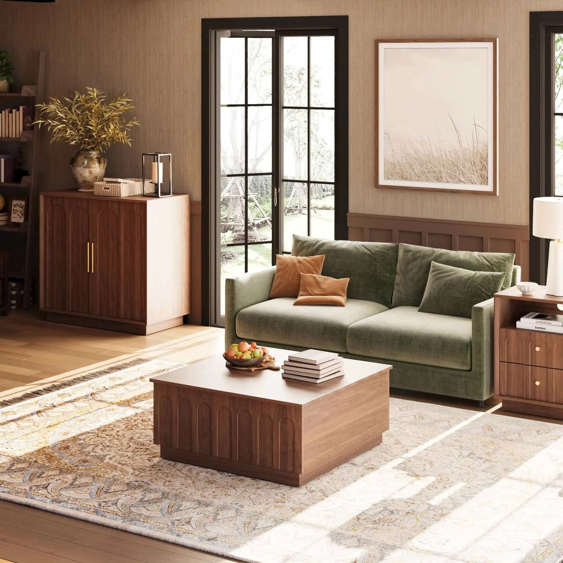 FORTUNETECMid - Century Modern Arched Walnut Coffee Table for Living Room