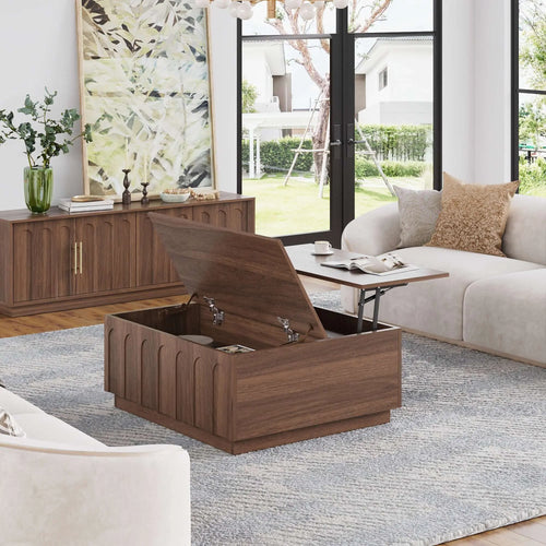 FORTUNETECMid - Century Modern Arched Walnut Coffee Table for Living Room