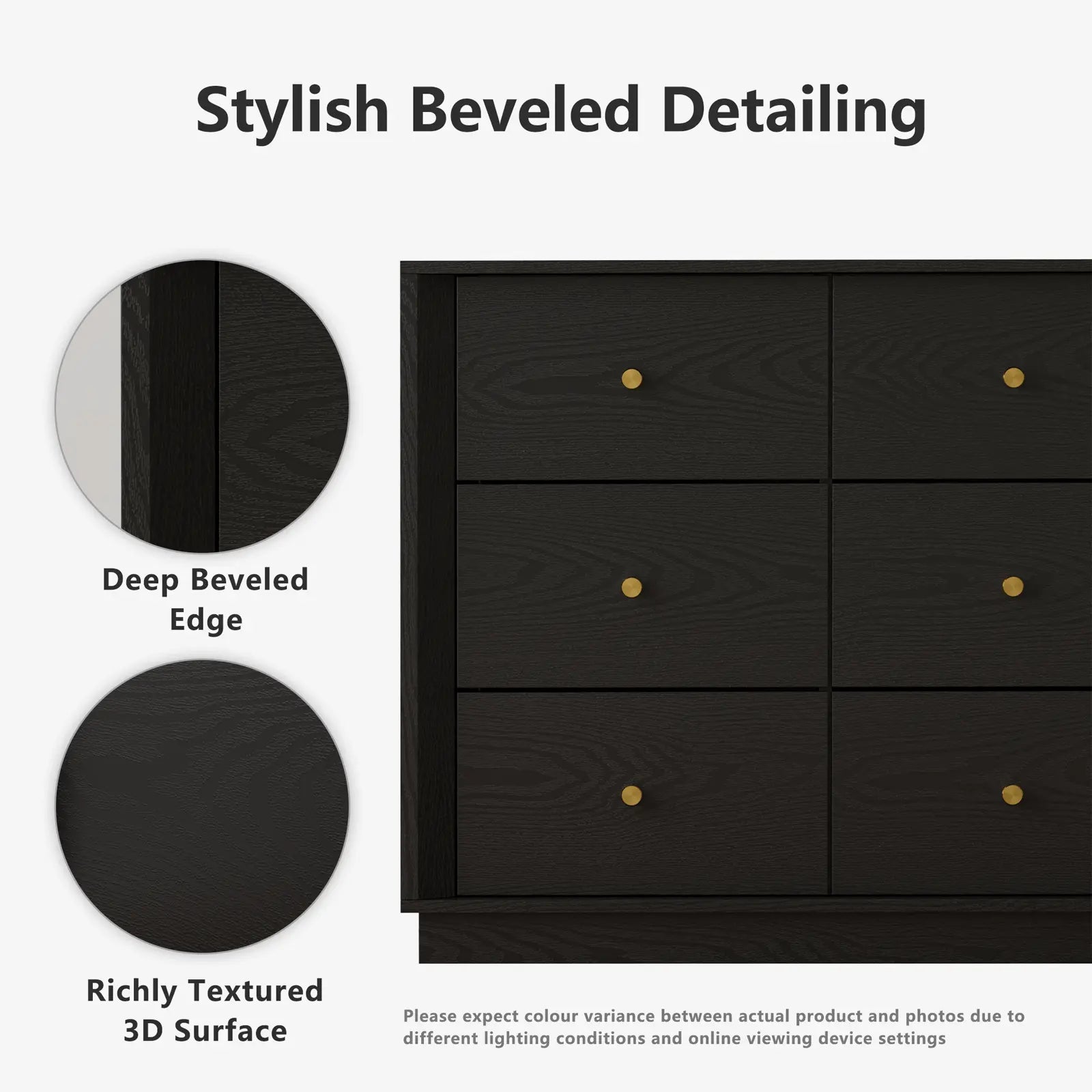 FORTUNETECMid - Century Modern Black 9 - Drawer Dresser