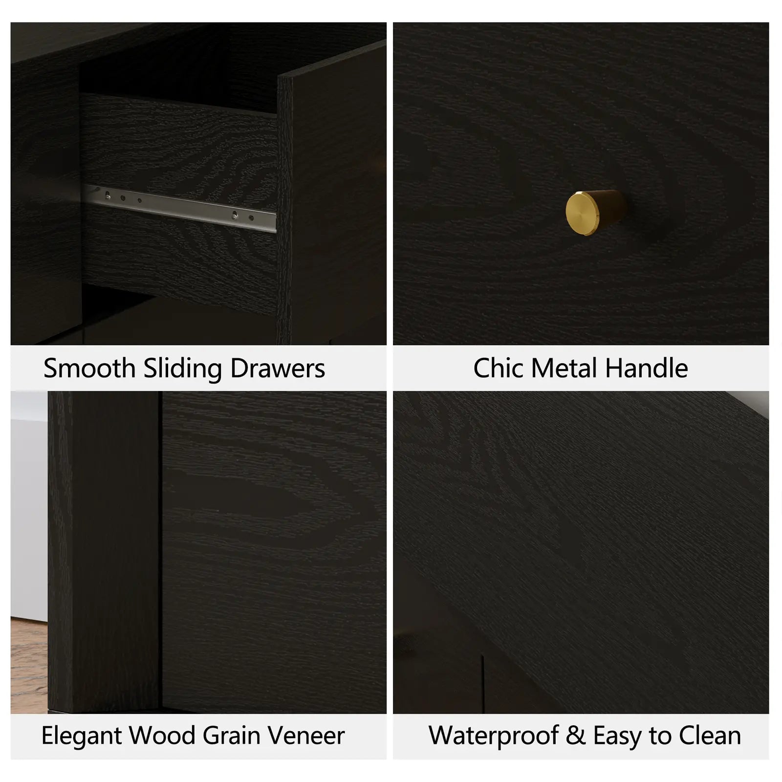 FORTUNETECMid - Century Modern Black 9 - Drawer Dresser