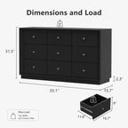 FORTUNETECMid - Century Modern Black 9 - Drawer Dresser