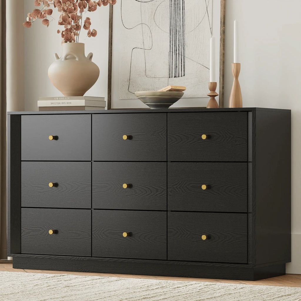 FORTUNETECMid - Century Modern Black 9 - Drawer Dresser