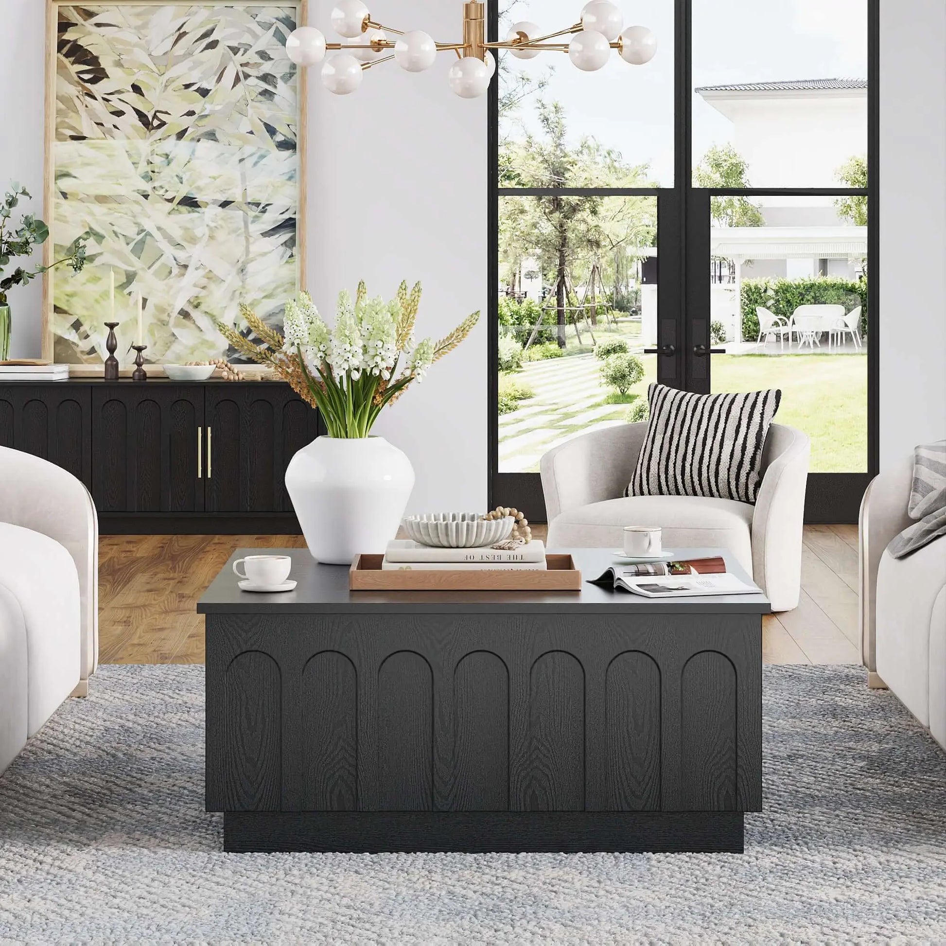 FORTUNETECmid - century modern black wood coffee table