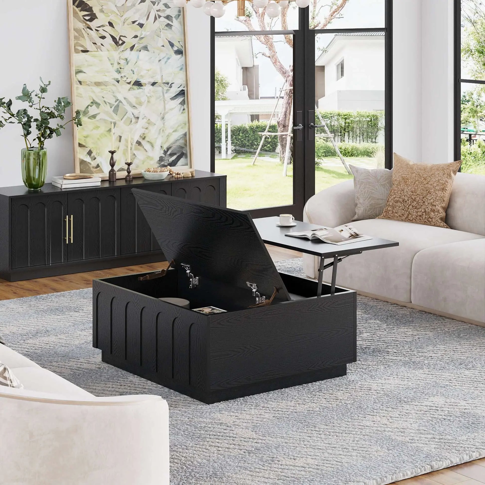 FORTUNETECmid - century modern black wood coffee table