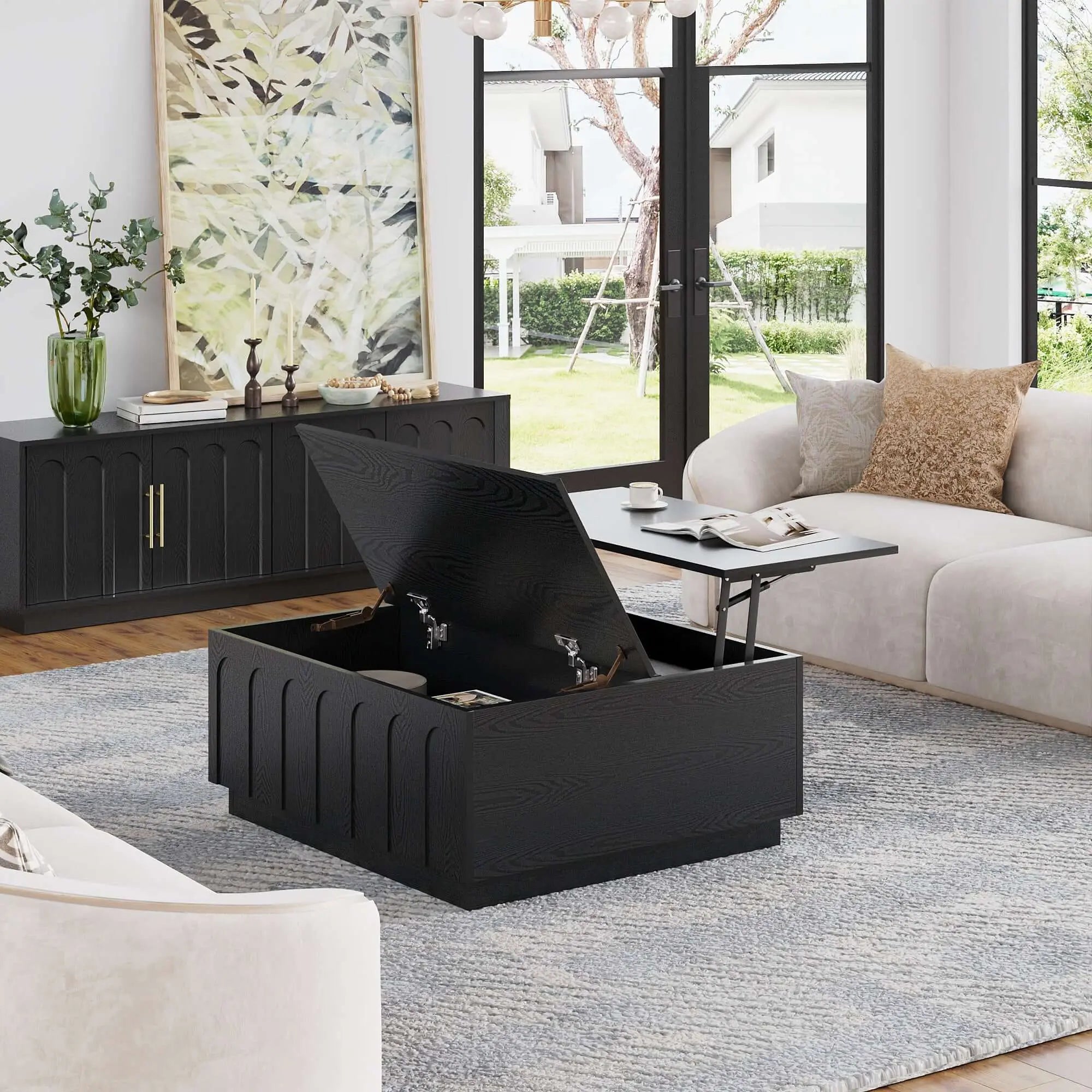 FORTUNETECmid - century modern black wood coffee table