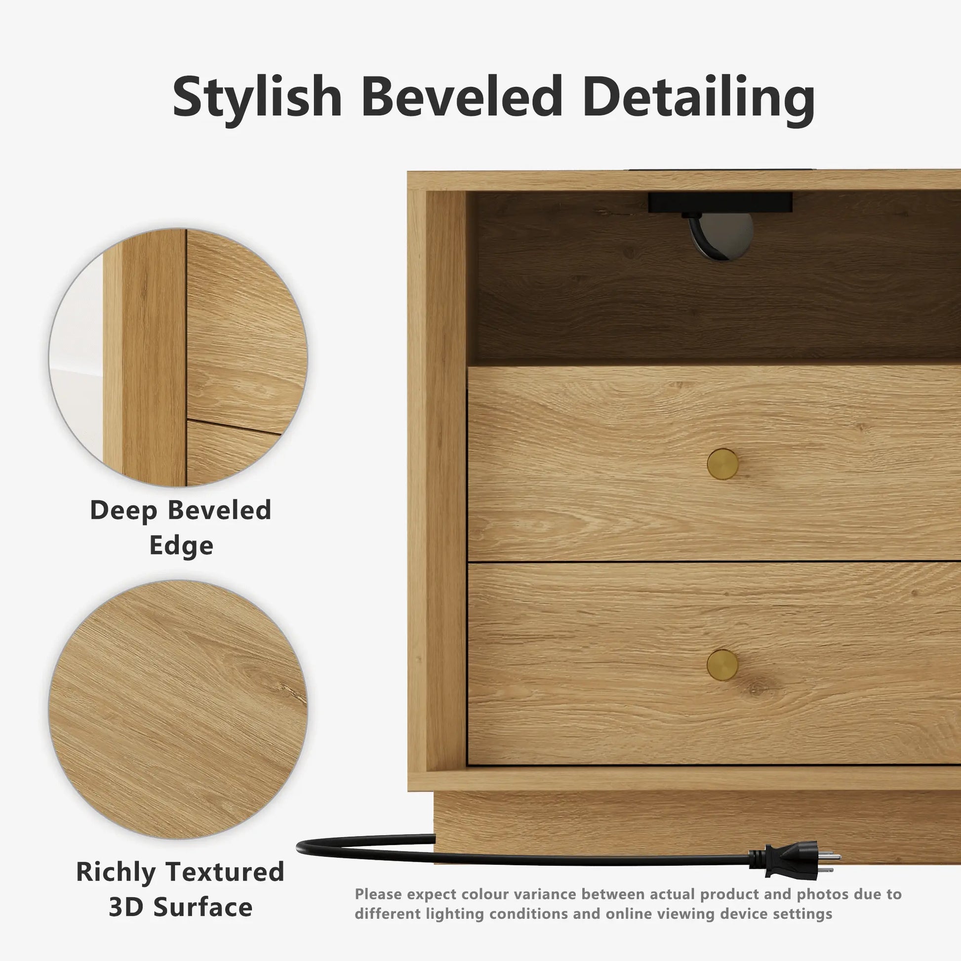 FORTUNETECMid - Century Modern Oak Nightstand with Beveled Edges | Fortunetec