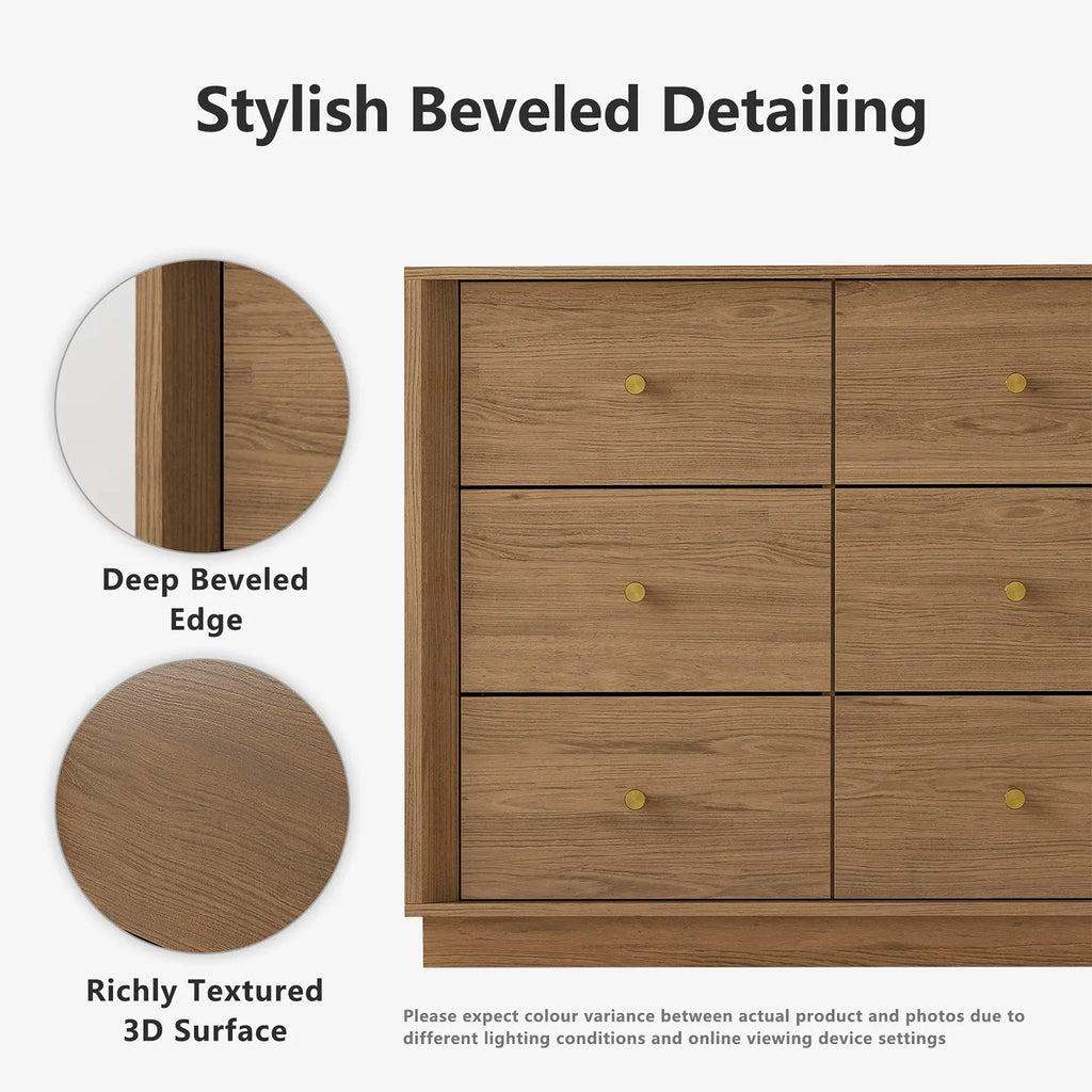 FORTUNETECMid - Century Modern Walnut 9 - Drawer Dresser – Wide Storage Chest for Bedroom & Living Room