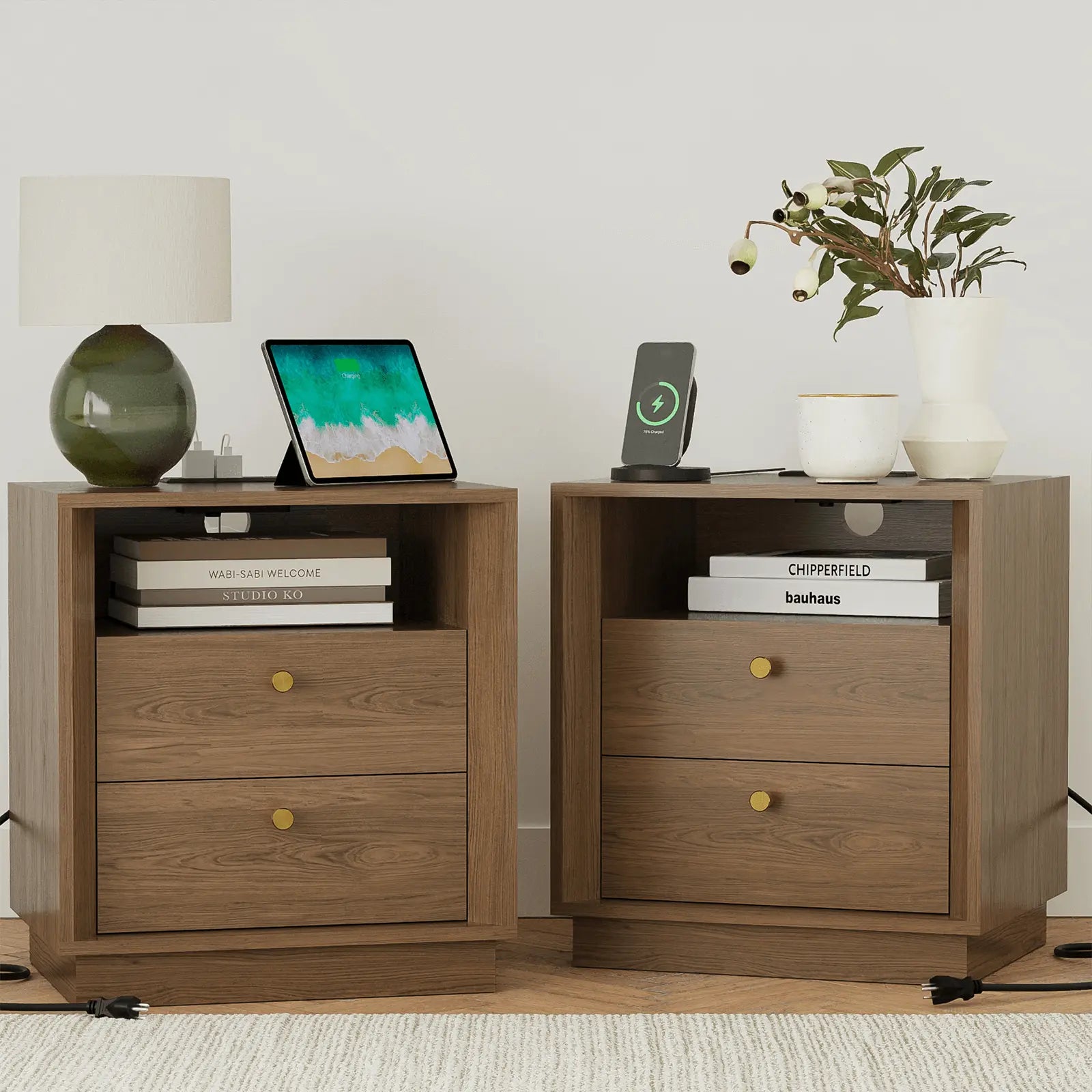 FORTUNETECMid - Century Modern Walnut Nightstand with Beveled Edges | Fortunetec