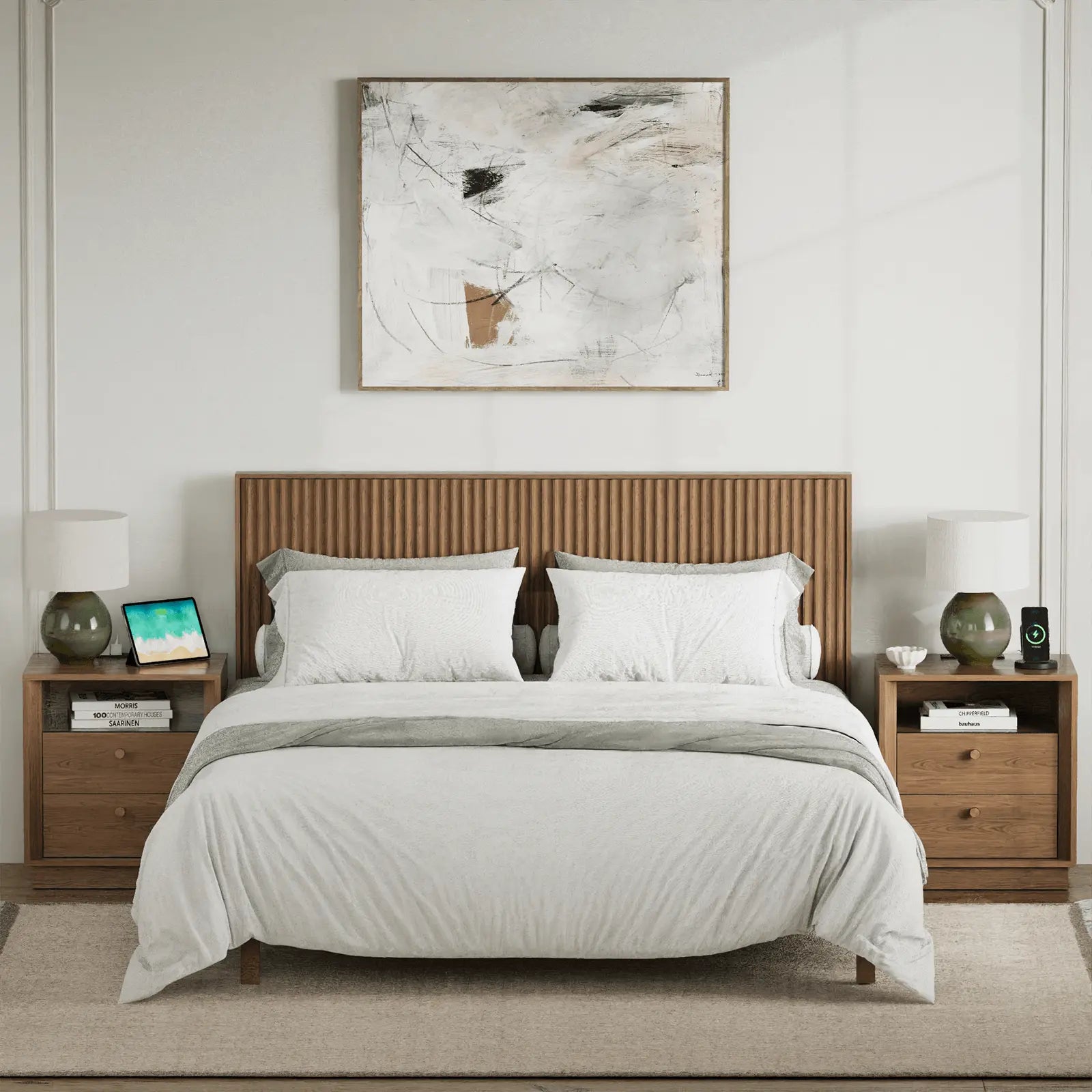 FORTUNETECMid - Century Modern Walnut Nightstand with Beveled Edges | Fortunetec