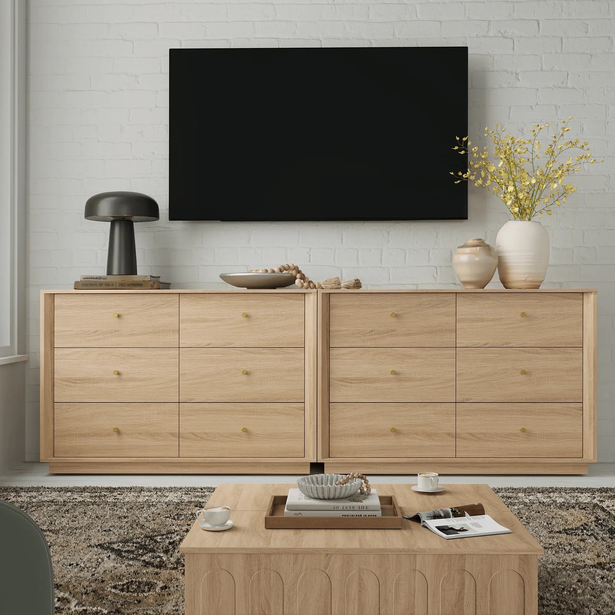FORTUNETECMid - Century Modern White Oak 6 - Drawer Dresser | FORTUNETEC