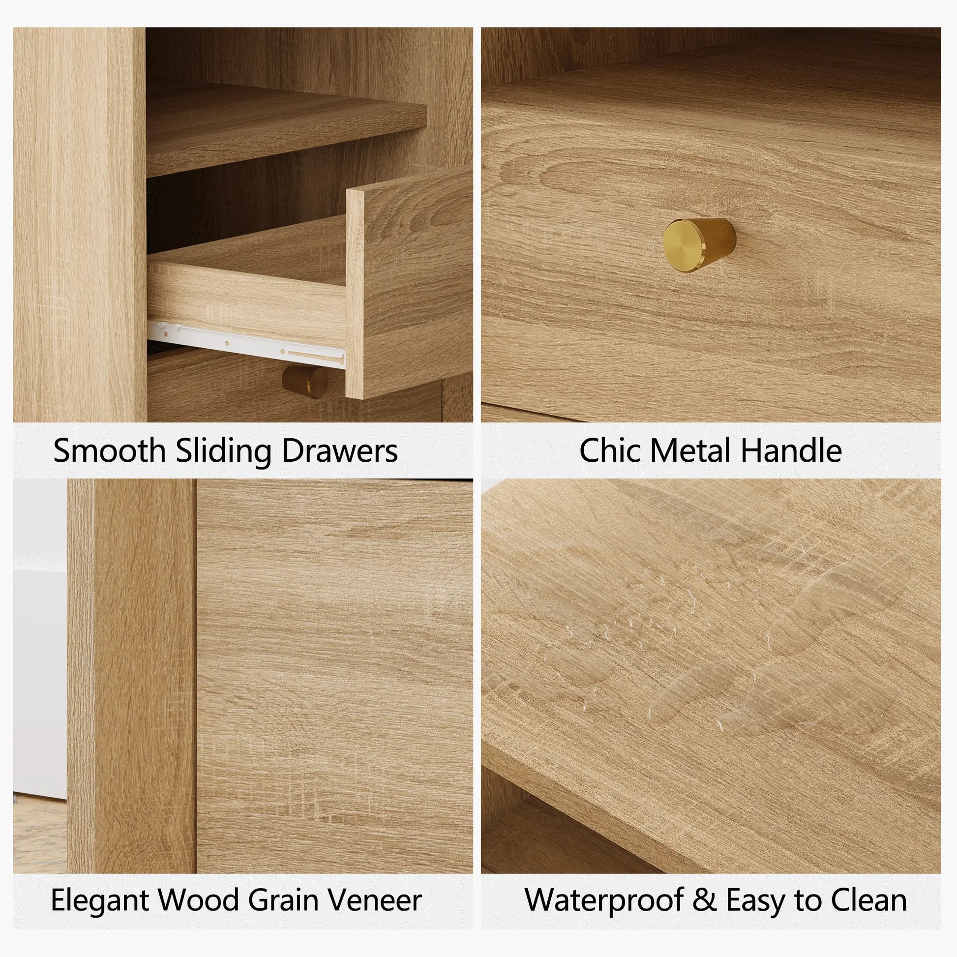 FORTUNETECMid - Century Modern White Oak Nightstand with Beveled | Fortunetec