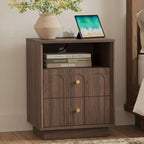 FORTUNETECMid - Century Walnut Nightstand with Arch Design | Fortunetec