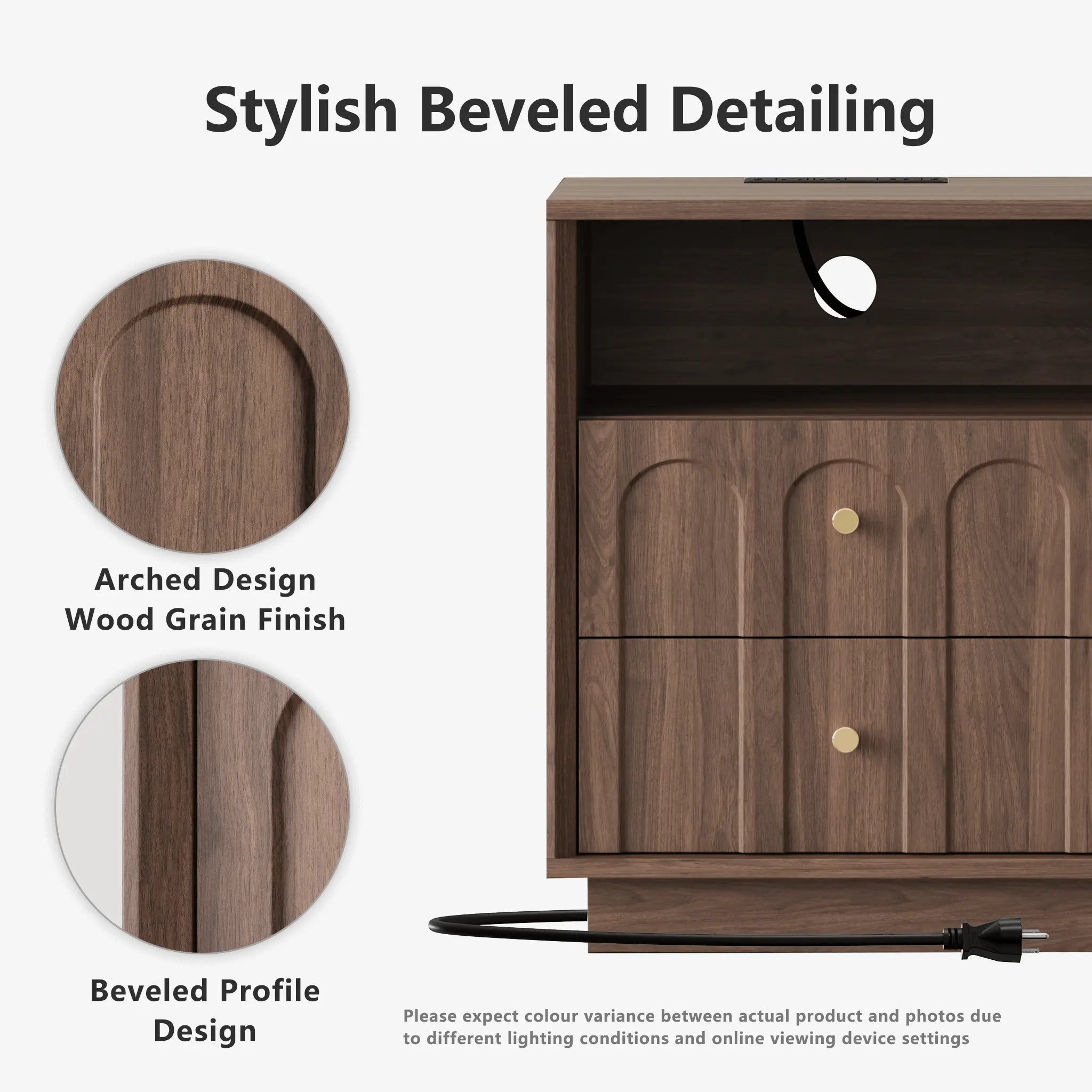 FORTUNETECMid - Century Walnut Nightstand with Arch Design | Fortunetec