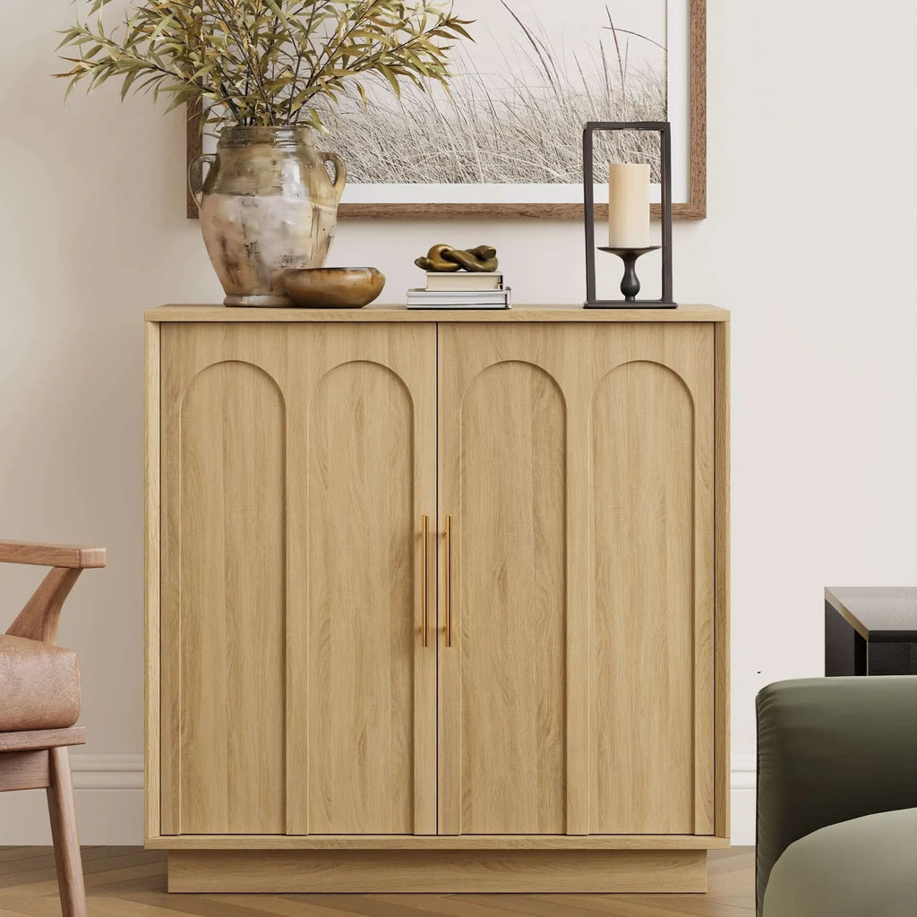 FORTUNETECModern Black Wood Sideboard Buffet Cabinet