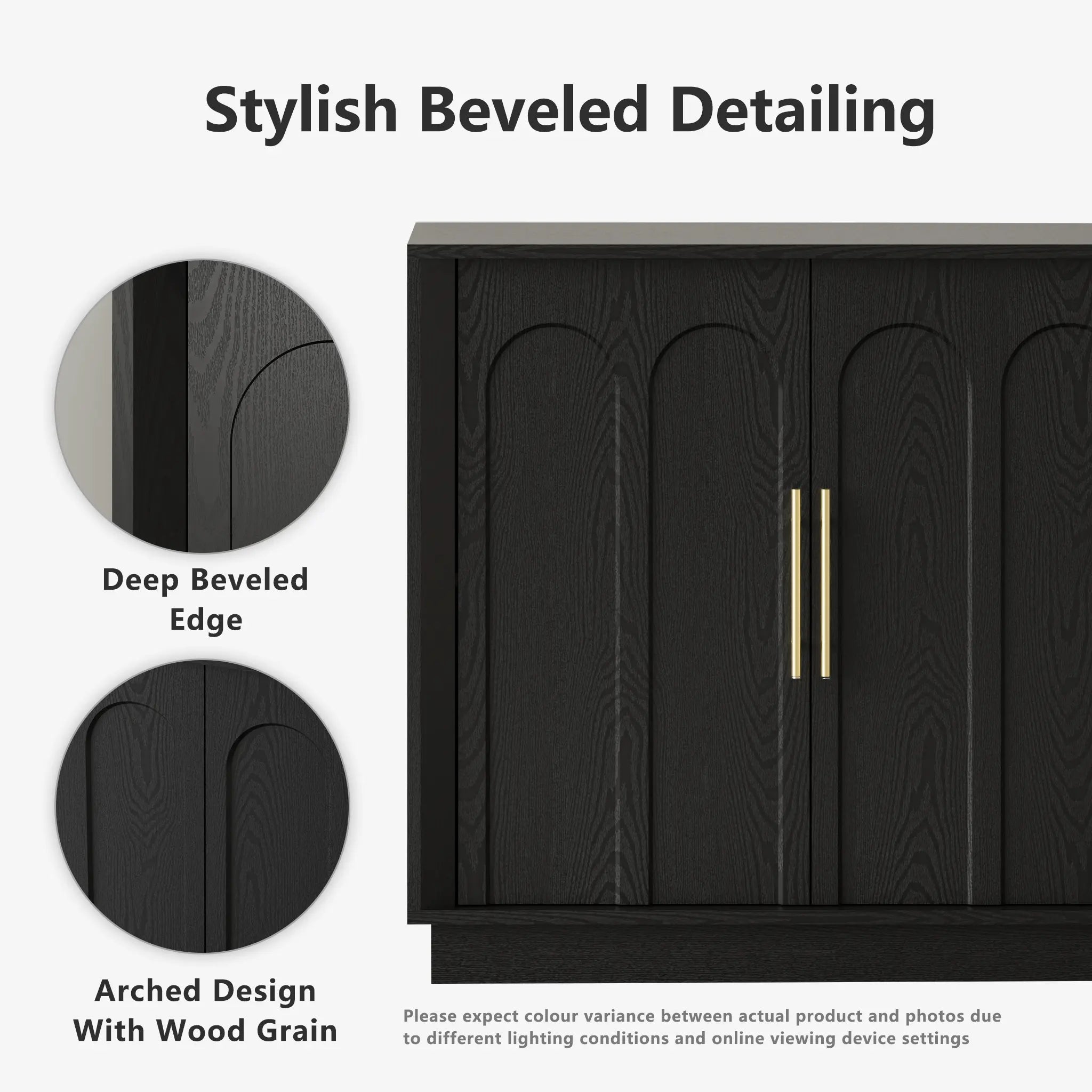 FORTUNETECModern Black Wood Sideboard Buffet Cabinet