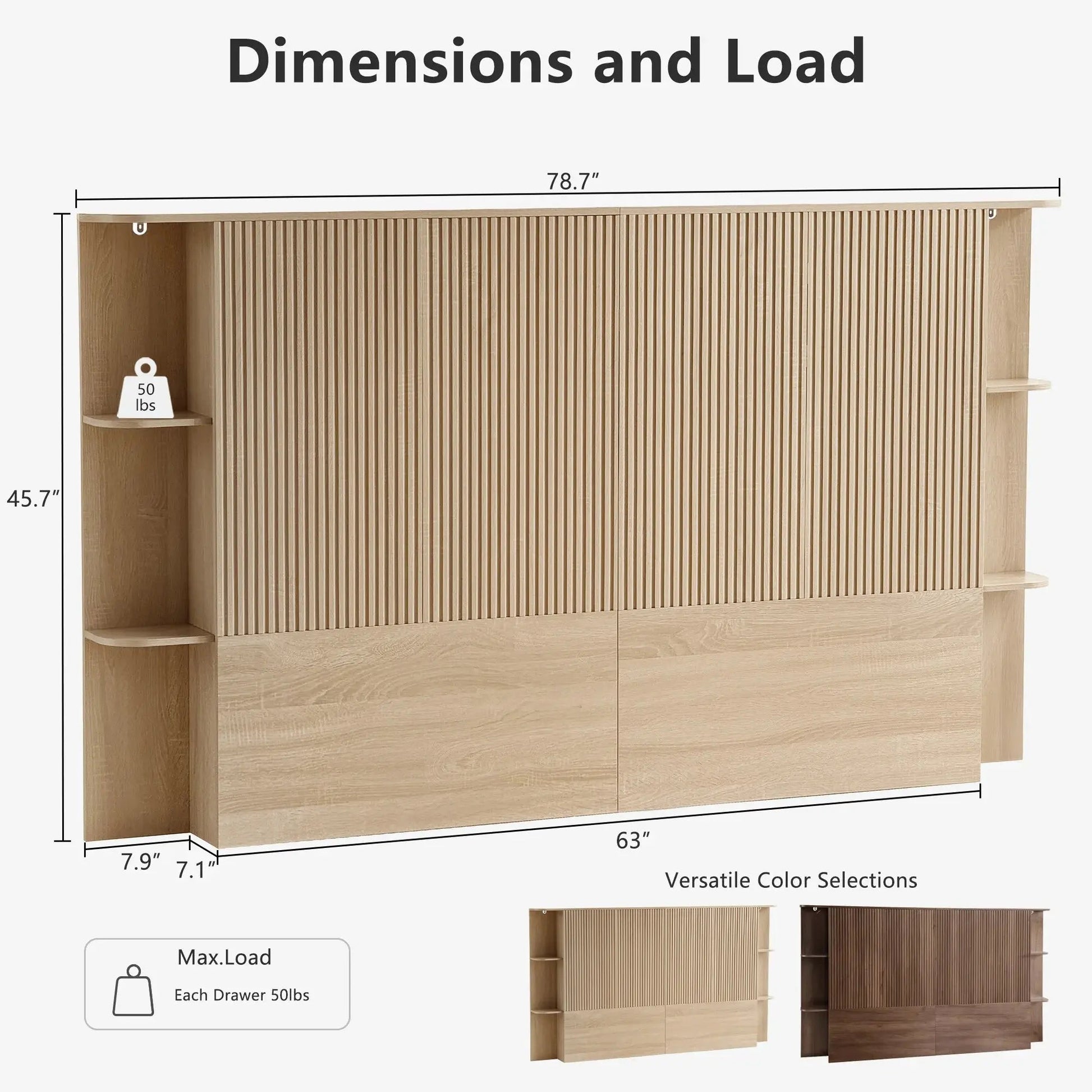 FORTUNETECModern Oak Fluted Queen Headboard with Storage Shelf – Warm Farmhouse Style Design