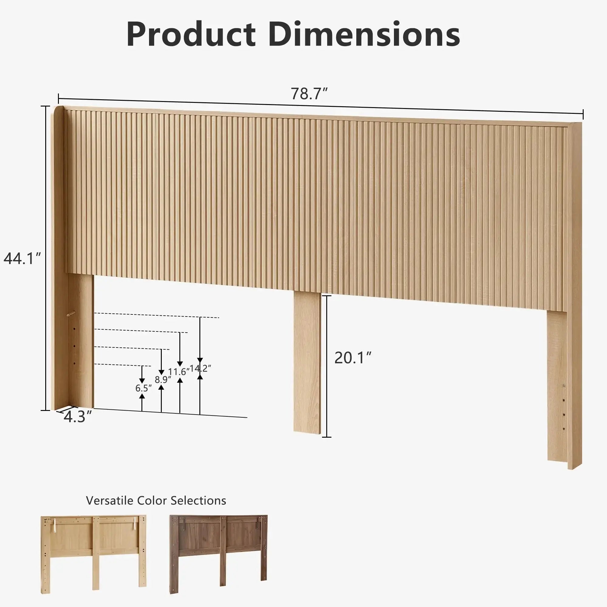 FORTUNETECModern Oak Fluted Queen Headboard with Wingback Panels – Farmhouse Style