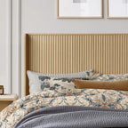 FORTUNETECModern Oak Fluted Queen Headboard with Wingback Panels – Farmhouse Style