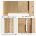 FORTUNETECModern Oak Fluted Queen Headboard with Wingback Panels – Farmhouse Style