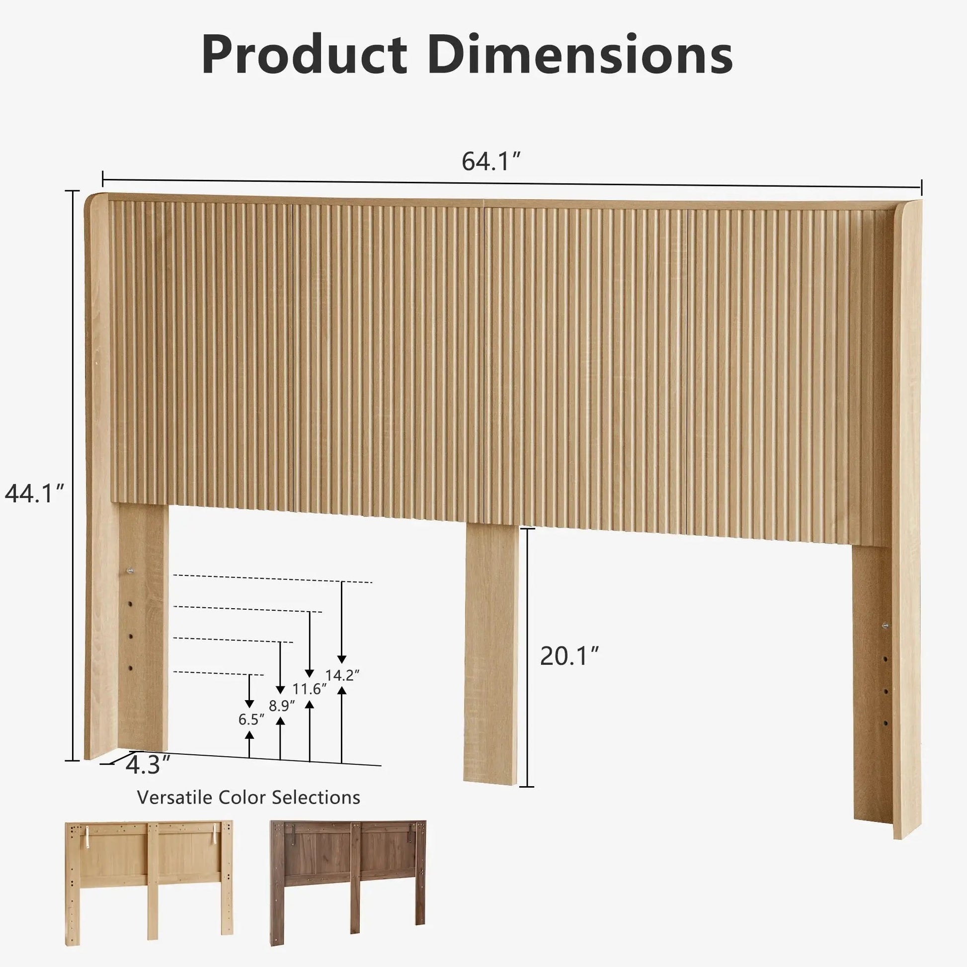 FORTUNETECModern Oak Fluted Queen Headboard with Wingback Panels – Farmhouse Style