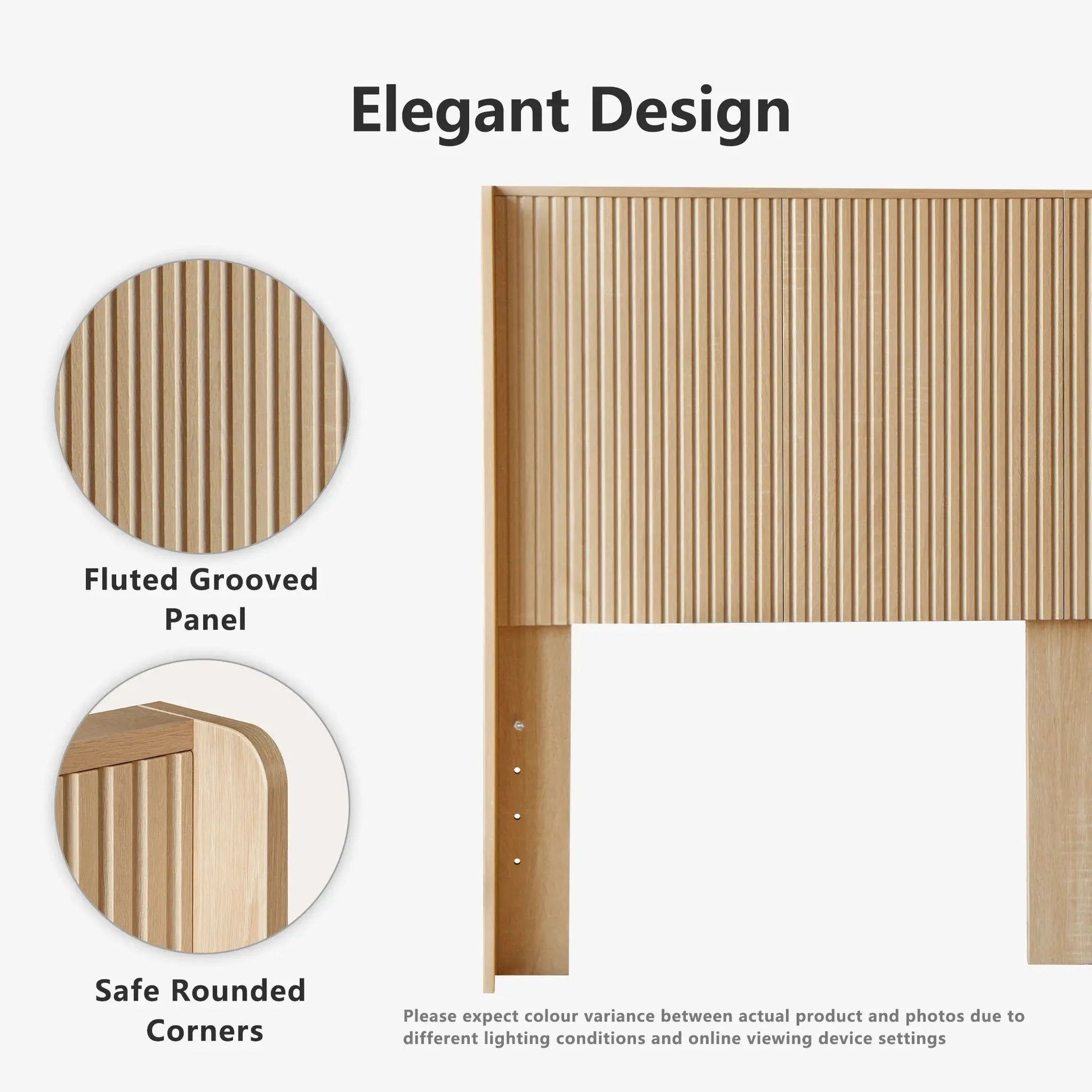 FORTUNETECModern Oak Fluted Queen Headboard with Wingback Panels – Farmhouse Style