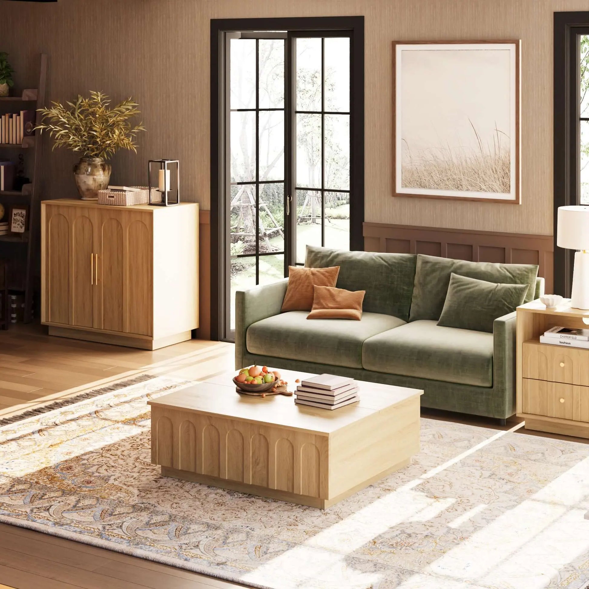 FORTUNETECModern Oak Sideboard Buffet Cabinet with Storage