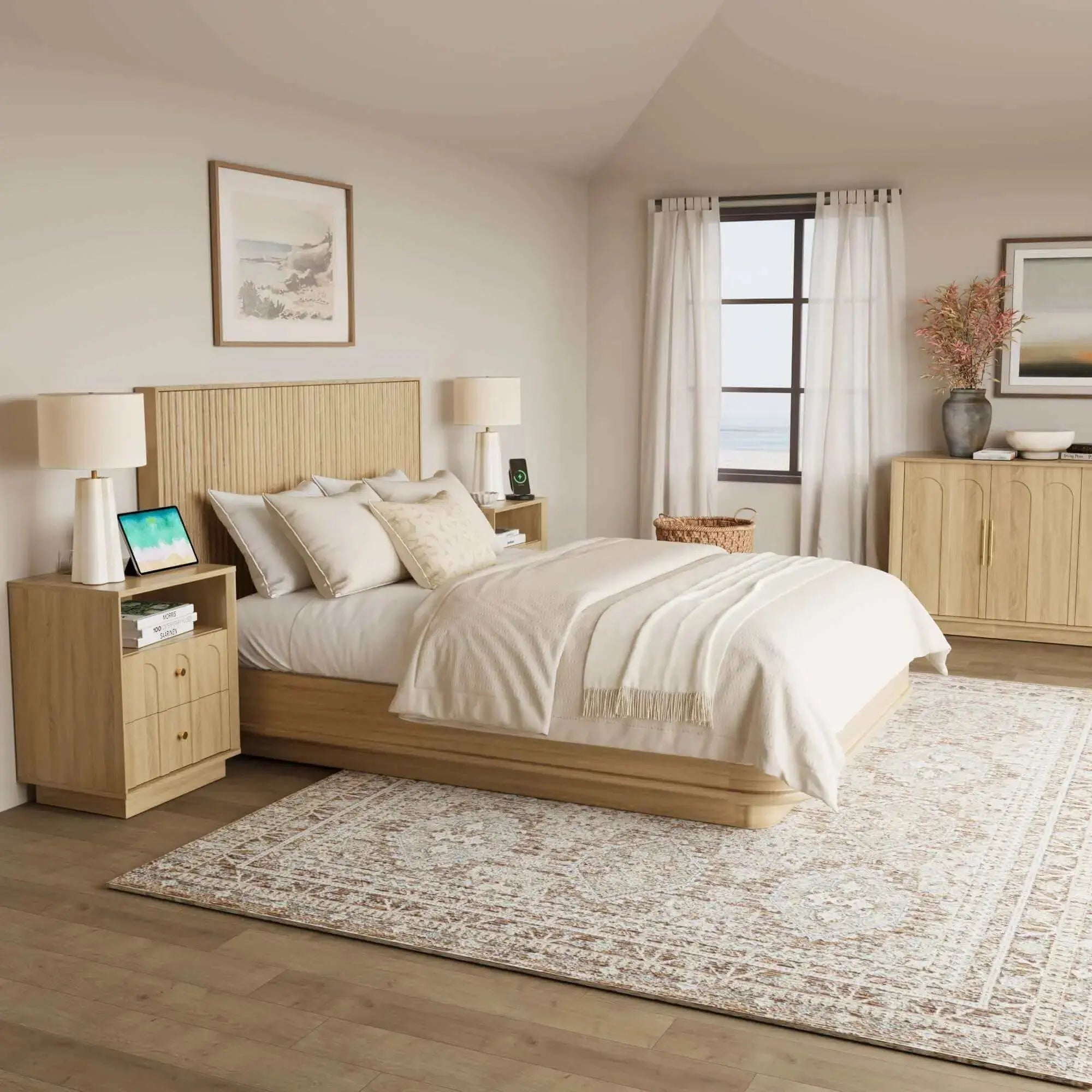 FORTUNETECModern Oak Sideboard Buffet Cabinet with Storage