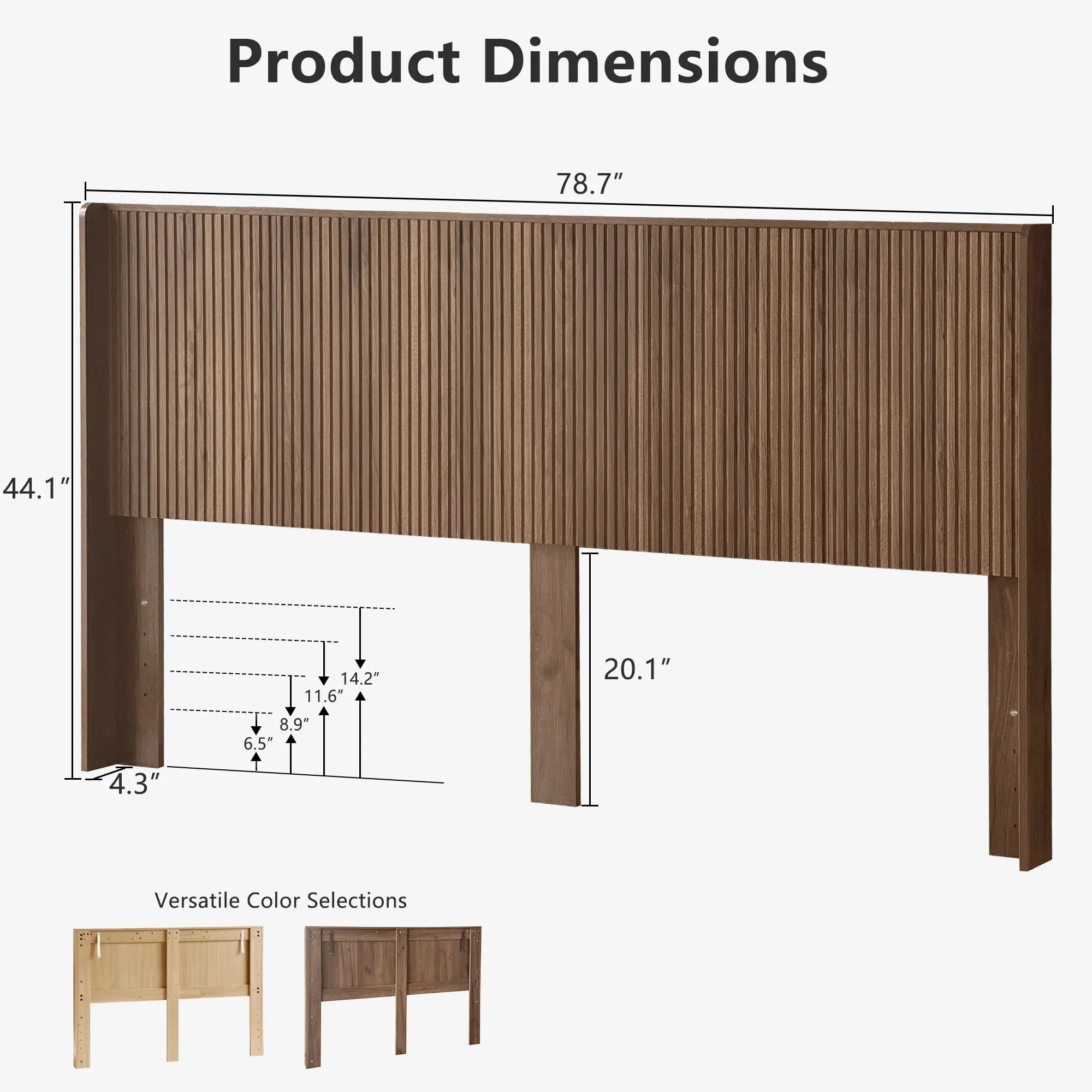 FORTUNETECModern Walnut Fluted Headboard with Wingback Panels – Farmhouse Style