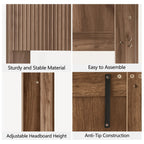 FORTUNETECModern Walnut Fluted Headboard with Wingback Panels – Farmhouse Style