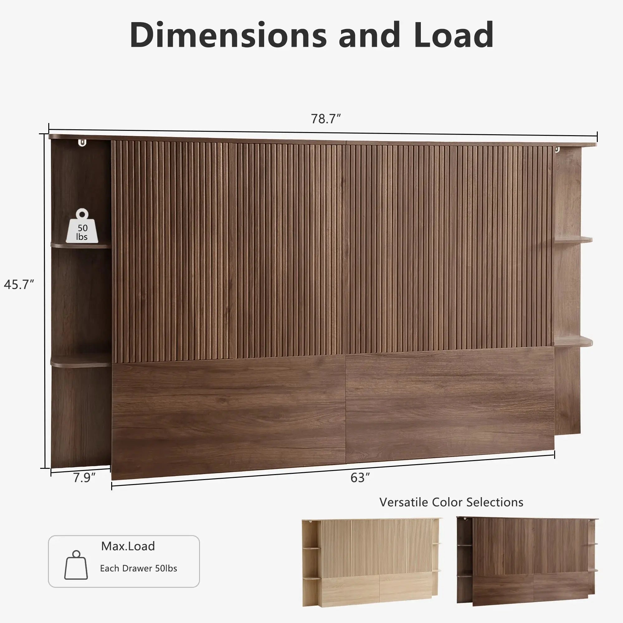 FORTUNETECModern Walnut Fluted Queen Headboard with Storage Shelf – Warm Farmhouse Style Design