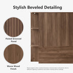 FORTUNETECModern Walnut Fluted Queen Headboard with Storage Shelf – Warm Farmhouse Style Design