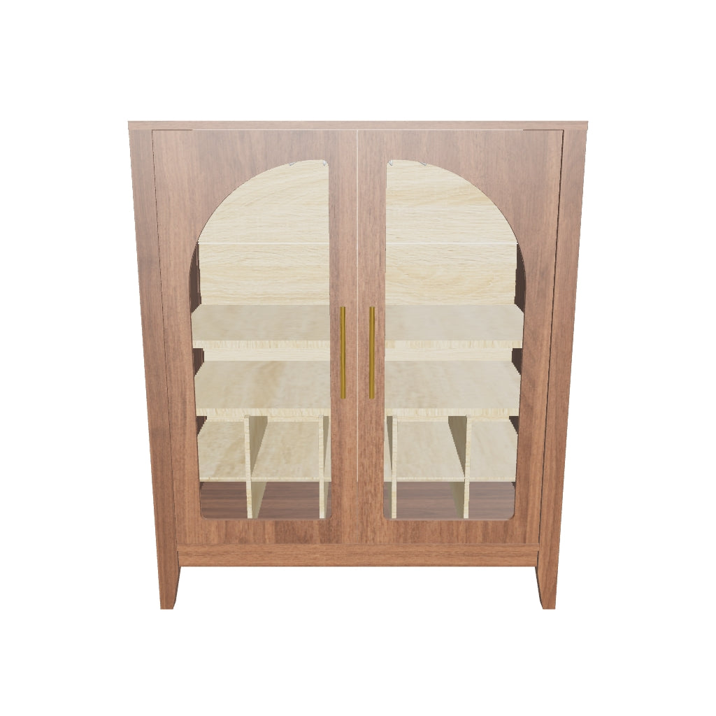 Walnut Wine Bar Cabinet with Glass Doors & Wine Rack – Mid Century Modern Liquor Sideboard with Storage