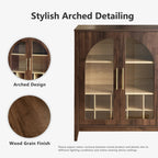 FORTUNETECWalnut Wine Bar Cabinet with Glass Doors & Wine Rack – Mid Century Modern Liquor Sideboard with Storage