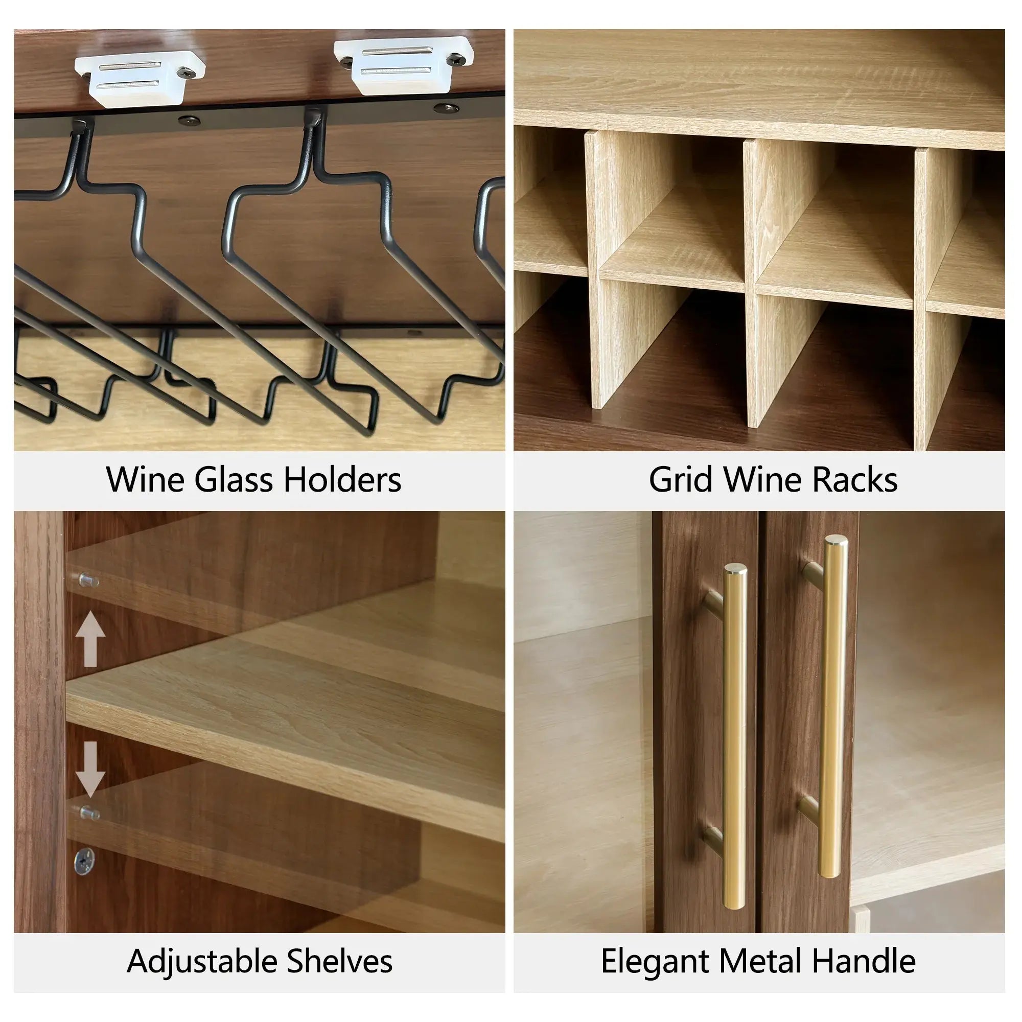 FORTUNETECWalnut Wine Bar Cabinet with Glass Doors & Wine Rack – Mid Century Modern Liquor Sideboard with Storage