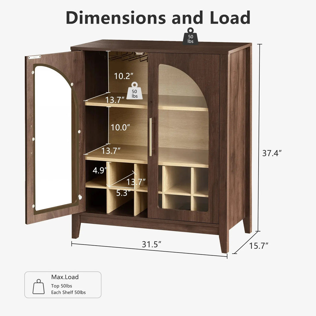 FORTUNETECWalnut Wine Bar Cabinet with Glass Doors & Wine Rack – Mid Century Modern Liquor Sideboard with Storage