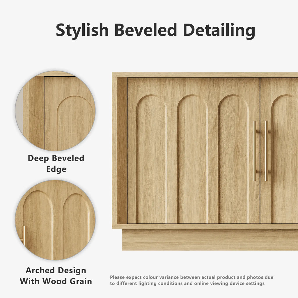 FORTUNETECWhite Oak Arched TV Stand – Mid - Century Modern Style