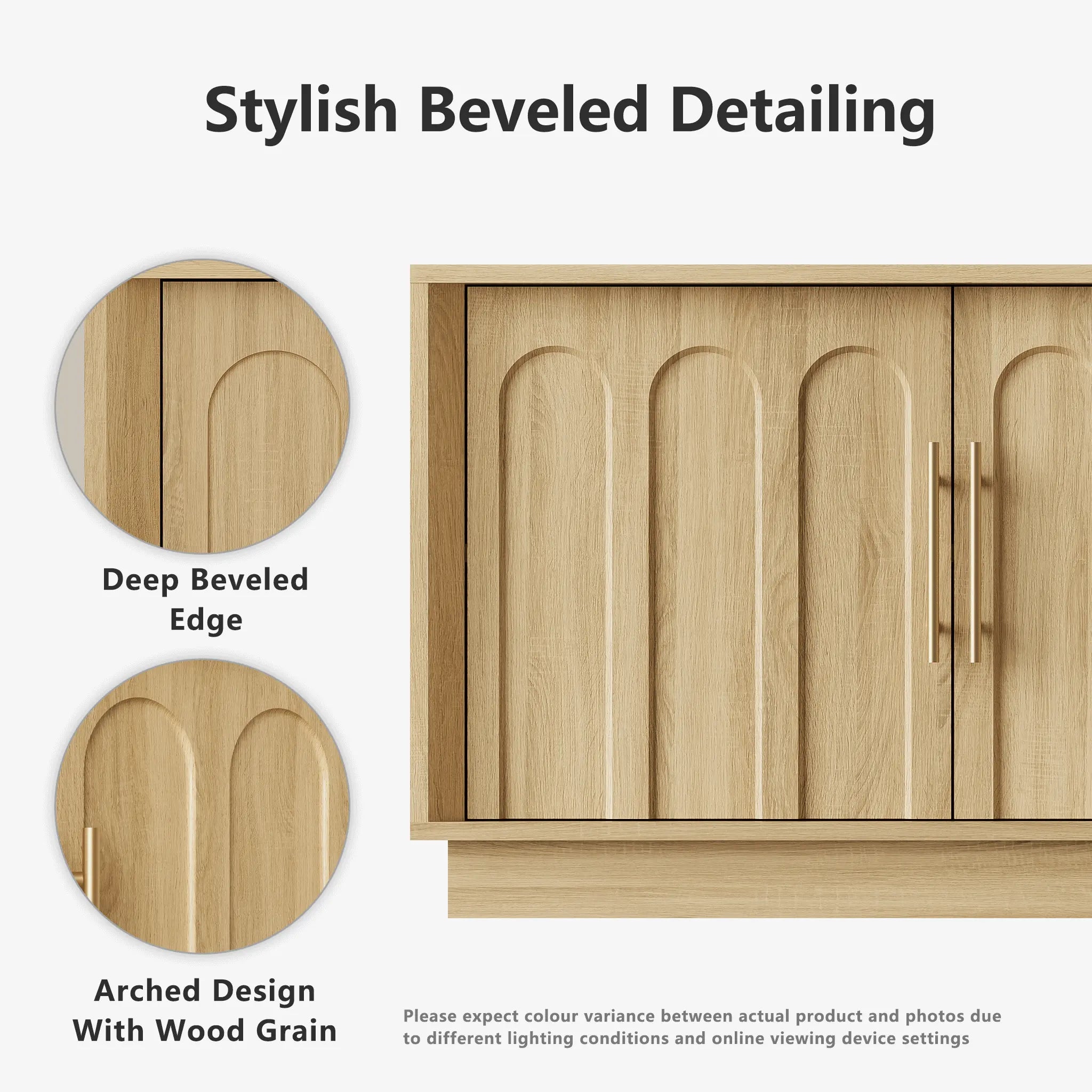 FORTUNETECWhite Oak Arched TV Stand – Mid - Century Modern Style