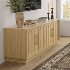 FORTUNETECWhite Oak Arched TV Stand – Mid - Century Modern Style