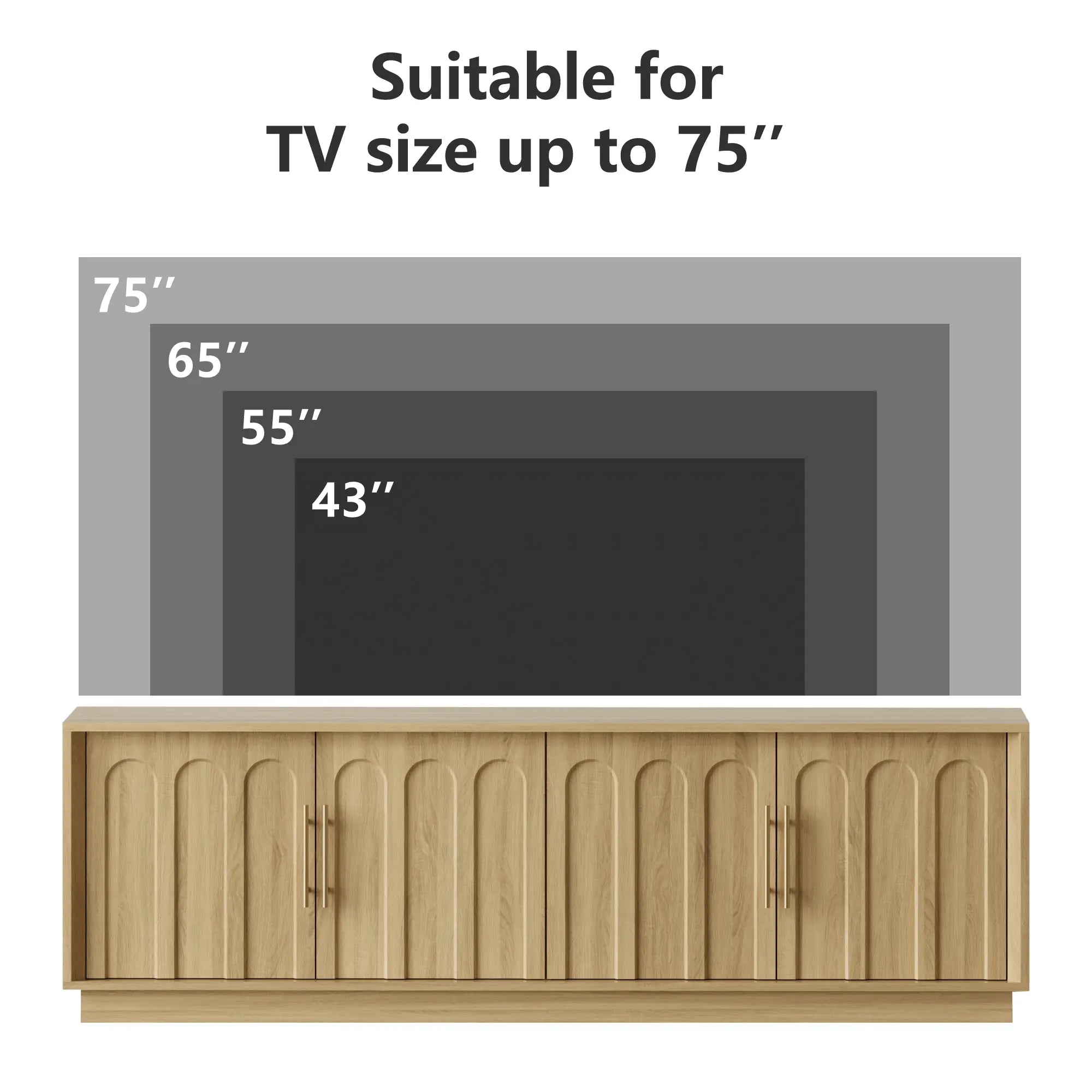 FORTUNETECWhite Oak Arched TV Stand – Mid - Century Modern Style