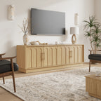 FORTUNETECWhite Oak Arched TV Stand – Mid - Century Modern Style