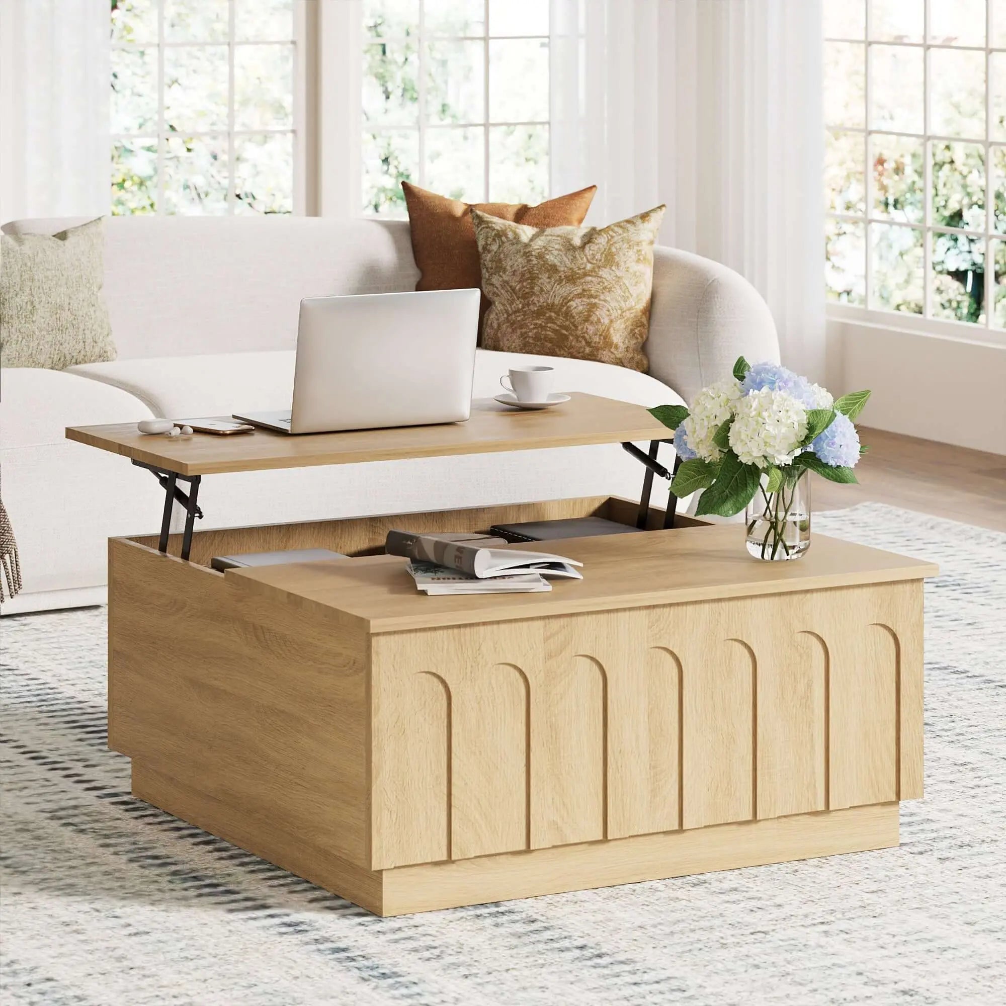 FORTUNETECWhite Oak Coffee Table – Mid - Century Modern Arched | FORTUNETEC